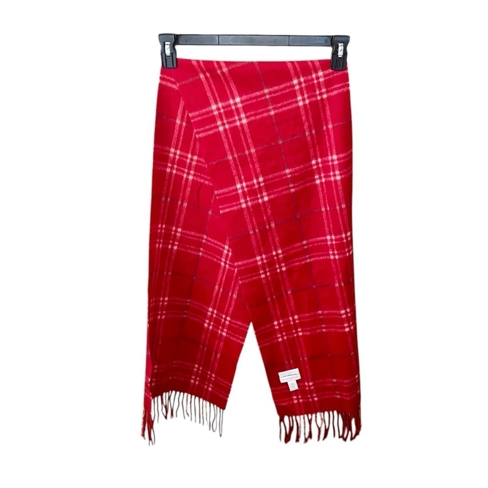 NWOT Charter Club 100% cashmere plaid scarf with fringe 60x12 quiet luxury red